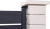 A close-up view of a gray aluminum garden gate attached to a white stone pillar. Produktbild-Vorschau