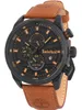 A close-up studio shot of a Timberland men's watch with a brown leather strap. Náhled obrázku produktu