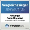 A marketing image with a seal of approval and product details. Produktbild-Vorschau