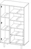 A line drawing of a cabinet with shelves and drawers, showing dimensions. Produktbild-Vorschau