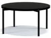 A black, round coffee table with four slim black legs. Produktbild-Vorschau