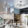 A collage of four images showing different modern chandeliers in various interior settings. Produktbild-Vorschau