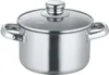 A stainless steel cooking pot with a glass lid and handles, shown from a front-side angle against a white background. Produktbild-Vorschau