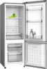 An open refrigerator with shelves and drawers, containing a bunch of grapes and two bottles. Produktbild-Vorschau