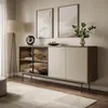 A modern living room setting with a sideboard, artwork, and a floor lamp. Produktbild-Vorschau
