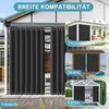 Collage of outdoor curtains shown in different settings like a veranda, by the beach, and around a pool. Produktbild-Vorschau