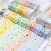 Sada 12 rolí washi pásky, roztomilé vzory so zlatými Náhľad obrázku produktu 3