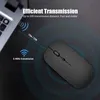 A wireless mouse is shown on a dark surface with graphics indicating its transmission capabilities. Produktbild-Vorschau