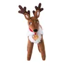 A plush toy reindeer with antlers, a red collar, a white fluffy ruff, and a gold heart pendant. Produktbild-Vorschau