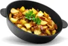 A cast iron pan filled with fried potatoes and bacon, garnished with parsley. Produktbild-Vorschau