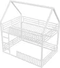 A white metal bunk bed with a house-shaped frame and a ladder. Produktbild-Vorschau