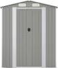 A front view of a grey metal shed with double doors and vents at the top. Produktbild-Vorschau