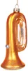 A glass Christmas ornament shaped like a tuba, hanging from a gold chain. Voir les images du produit