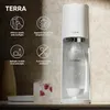 A white SodaStream Terra sparkling water maker is shown with informational icons and text. Produktbild-Vorschau