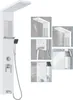 A collage of images showing a white shower panel system with various functions. Náhled obrázku produktu
