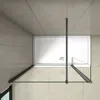 A top-down view of a modern shower enclosure with a white shower tray, glass panels, and dark gray metal framing, set against tiled walls and floor. Produktbild-Vorschau