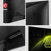 A collage of four close-up images showing different angles and details of an MSI gaming monitor. Podgląd zdjęcia produktu