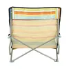 The back view of a folded camping chair with a striped fabric. Produktbild-Vorschau