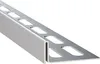 A close-up, angled view of a silver metal shower profile with cutouts. Produktbild-Vorschau