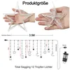 Product size and detail diagram for a star and moon LED string light. Produktbild-Vorschau