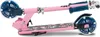 A pink scooter with blue wheels and handlebars, shown from a side view. Produktbild-Vorschau