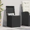 An outdoor storage box is shown on a patio next to a chair. Produktbild-Vorschau