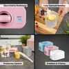 A collage of four images showcasing an ice cream maker and its features. Produktbild-Vorschau