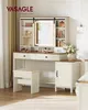 A vanity table set with a mirror, stool, and storage, set in a well-lit room. Produktbild-Vorschau