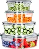 A stack of four glass food storage containers filled with different food items. Produktbild-Vorschau