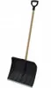 A shovel with a black plastic scoop and a wooden handle with a black grip, isolated on a white background. Produktbild-Vorschau