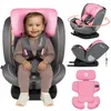 A child is sitting in a car seat, with additional images showing the car seat's features and accessories. Produktbild-Vorschau