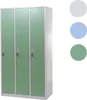 A three-door metal locker in green and white, with color swatches on the right. Produktbild-Vorschau