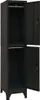 A black metal locker with two compartments, one above the other. Both doors are open, revealing the interior. Podgląd zdjęcia produktu