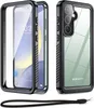 A product shot of a phone case with a phone inside, shown from two angles, and a separate shot of the back of the phone case. Produktbild-Vorschau