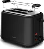 A black toaster with a chrome warming rack on top, shown from a slightly elevated front-left angle on a white background. Produktbild-Vorschau