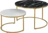 A set of two nesting coffee tables with marble-look tops and gold metal frames, presented against a white background. Produktbild-Vorschau