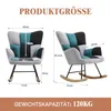 Two views of a patchwork rocking chair with dimensions indicated by measurement lines and text. Produktbild-Vorschau