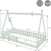 A diagram of a tipi-style children's bed with dimensions indicated. Náhled obrázku produktu