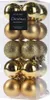 A clear, well-lit image of a package of gold Christmas ornaments. Voir les images du produit