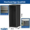 A diagram showing a black metal firewood rack with dimensions and details about its construction. Produktbild-Vorschau