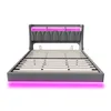 A gray upholstered bed frame with LED lighting. Náhled obrázku produktu
