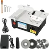 A mini table saw and its accessories are displayed on a white background. Produktbild-Vorschau
