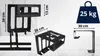 A collage of images showing a black metal bicycle mount with dimensions and weight capacity indicated. Náhled obrázku produktu