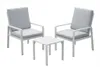 A white outdoor furniture set consisting of two chairs and a small table, presented against a white background. Produktbild-Vorschau