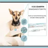 A small dog is shown next to marketing material for a pet digestive aid. Produktbild-Vorschau