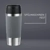 A travel mug with text patterns on a gray background. Náhľad obrázku produktu