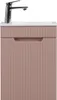 A rose matte vanity set with a silver faucet. Voir les images du produit