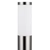 A tall, cylindrical outdoor lamp with a frosted white diffuser and a brushed silver base and top. Produktbild-Vorschau
