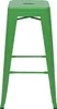 A green metal bar stool is shown against a white background. Voir les images du produit