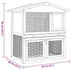 A line drawing of a two-tiered rabbit hutch with dimensions indicated. Produktbild-Vorschau